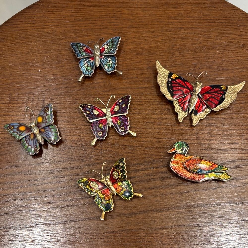 Vintage-Inspired Butterfly & Duck Enamel Magnet Set - Multicolor